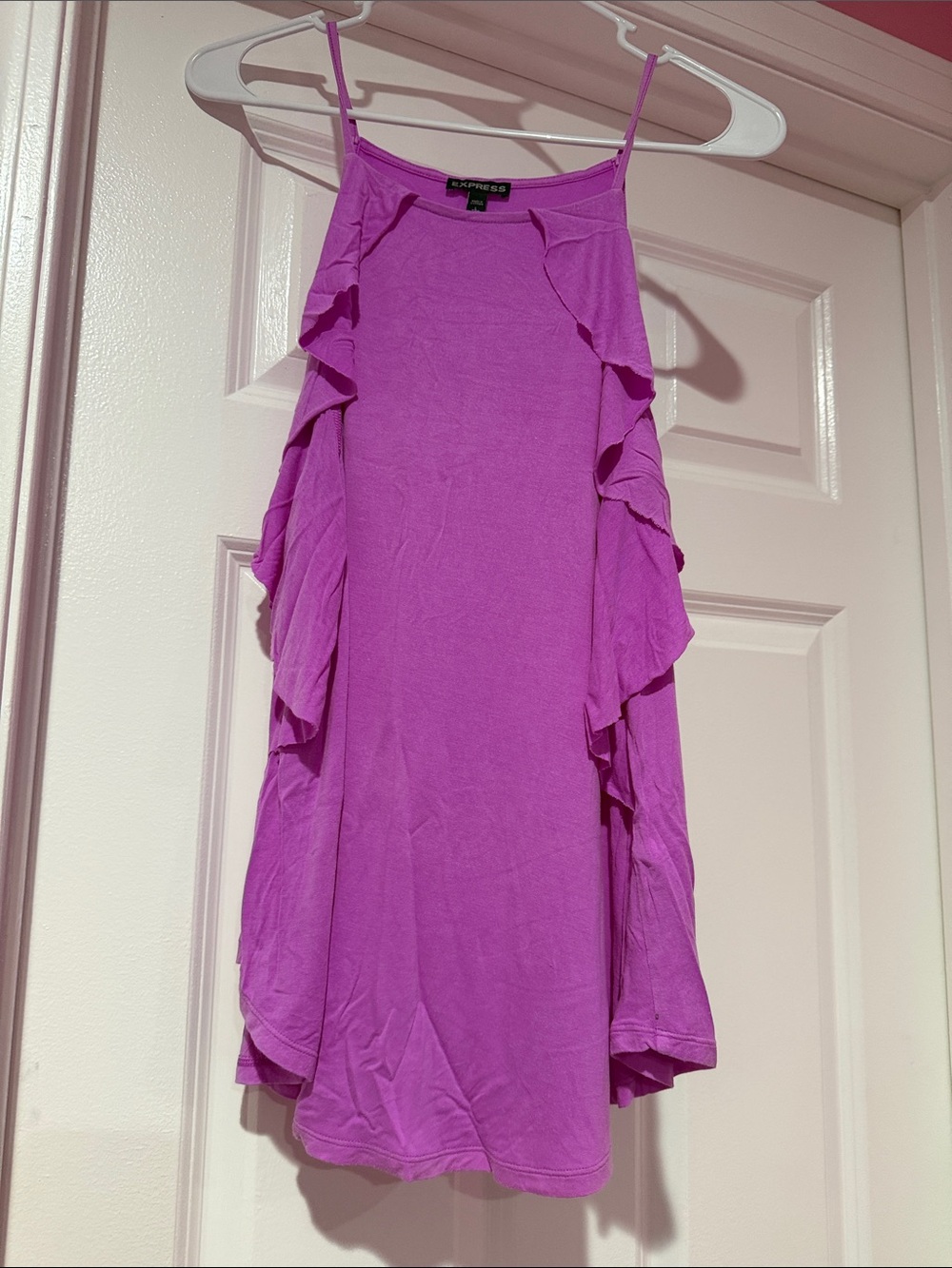 Express Magenta Ruffle Halter Tank - Picture 4 of 4